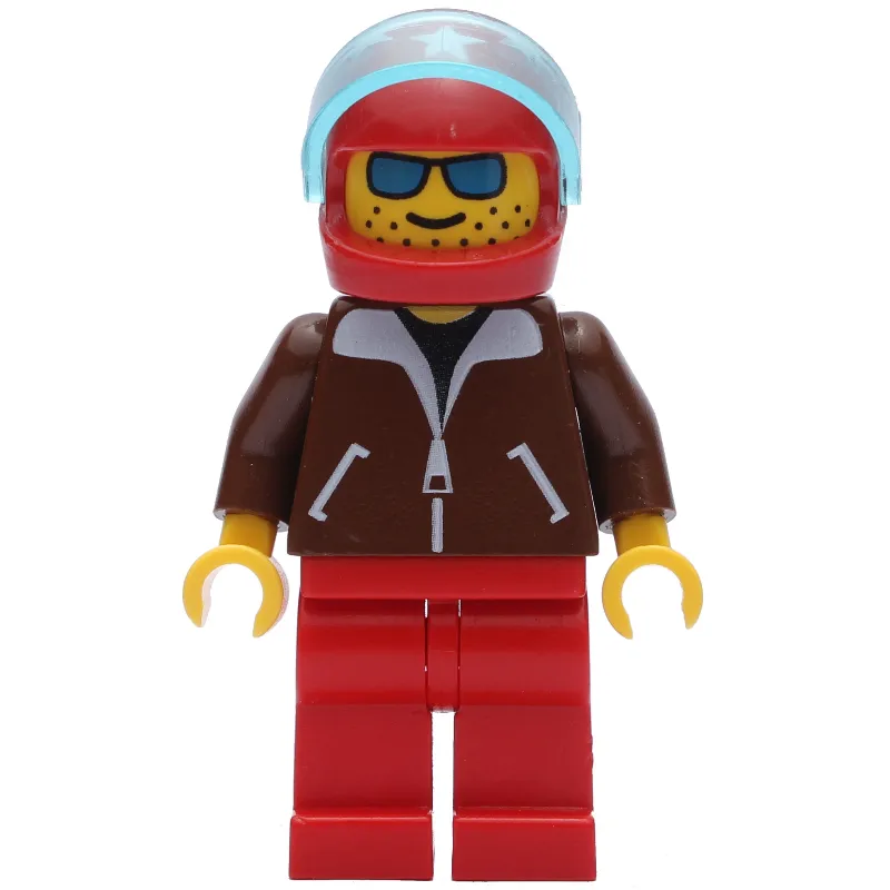 Pilot, Brown Jacket, Red Legs, Red Helmet with Stars and Visor, Blue Sunglasses