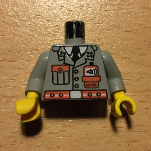 Torso Fire Suit Jacket with Pocket and Red Belt Print, Light Gray Arms, Yellow Hands