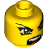 Minifig Head Hitomi, Dual Sided, Green Eyes, Slight Smirk / Open Mouth Print [Blocked Open Stud]