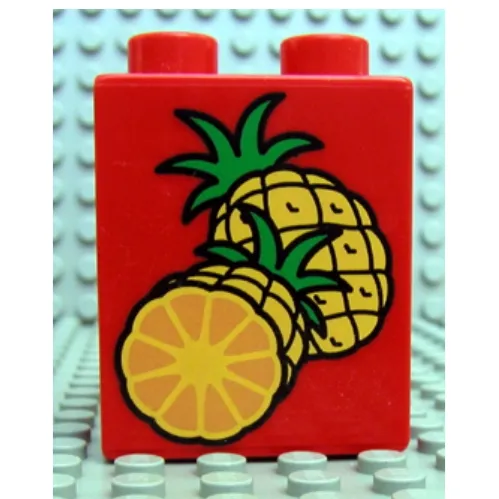 Duplo Brick 1 x 2 x 2 with Pineapples Print