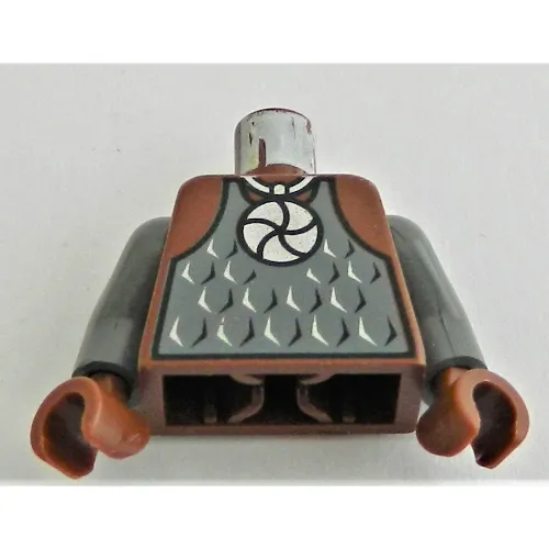 Torso Armor, Amulet and Vest Print, Dark Bluish Gray Arms, Reddish Brown Hands