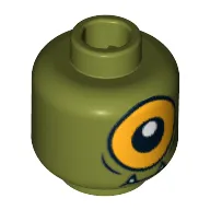 Minifig Head Cyclops, Lower Fangs, Single Orange Eye Open / Eye Half Closed Print