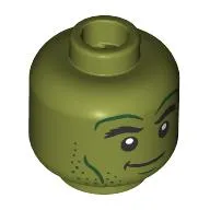 Minifig Head Hulk, Dark Green Lines, Stubbles Bears, Angry Growl / Lobsided Grin