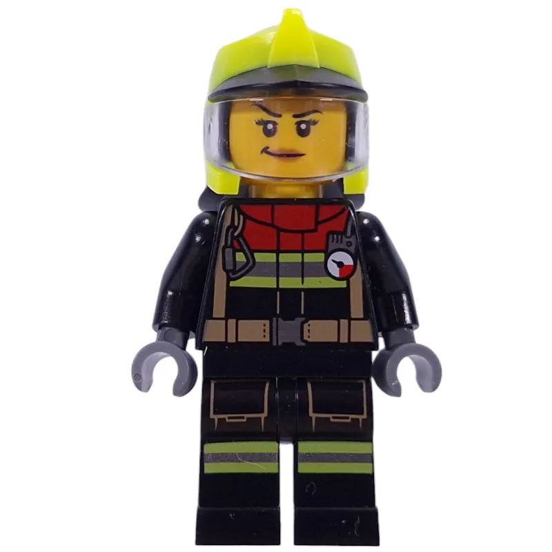 Firefighter, Black Fire Suit, Vibrant Yellow Helmet, Visor