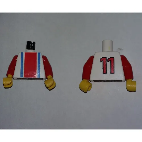 Torso Soccer Shirt Vertical Striped Red/Blue / '11' Back Print, Red Arms, Yellow Hands