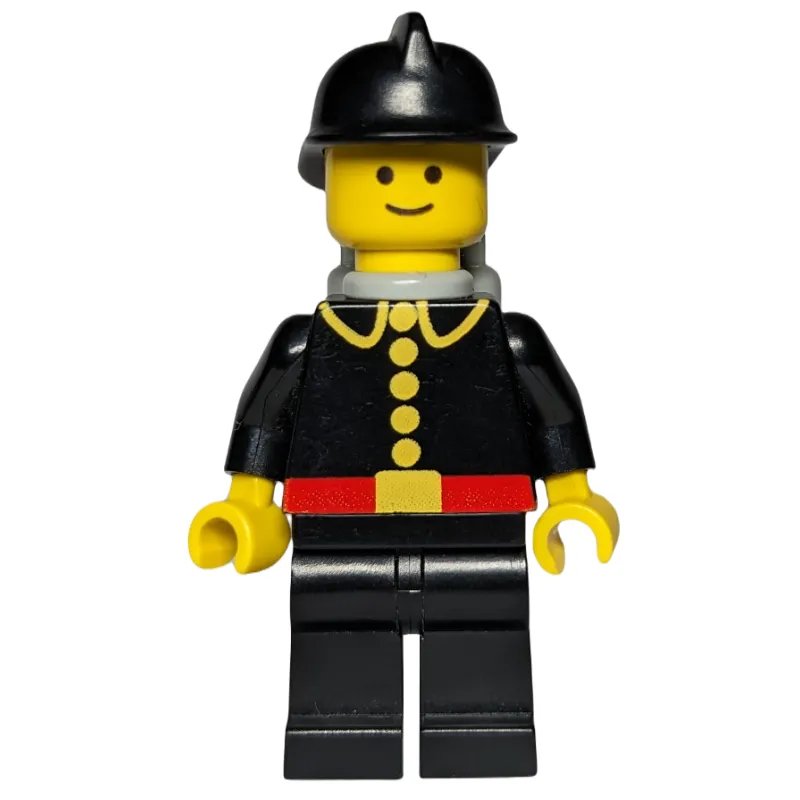 Fireman, Classic, Black Fire Jacket with Red Belt and Buttons, Black Helmet, Airtanks