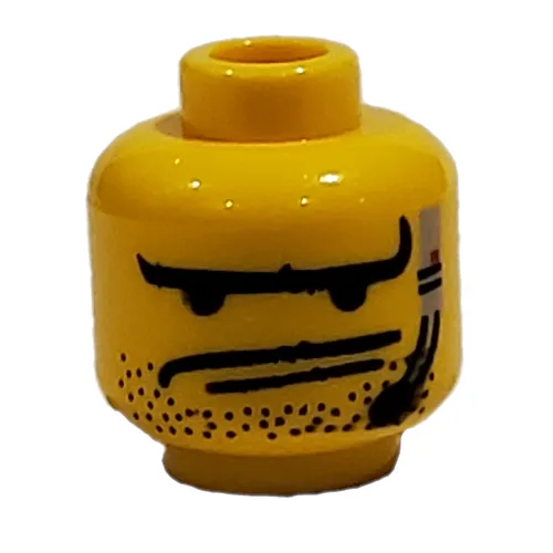 Minifig Head Crunch, Long Eyebrows, 2 Lines Mouth, Stubble and Headset Print