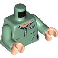 Torso Shirt with Pocket, White Collar, and Light Nougat Neck Print, Sand Green Arms, Light Nougat Hands