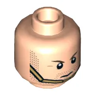 Minifig Head Hawkman, Dual Sided, Brown Eyebrows, Stubble Beard, Gold Chin Strap, Serious / Clenched Teeth Print [Hollow Stud]
