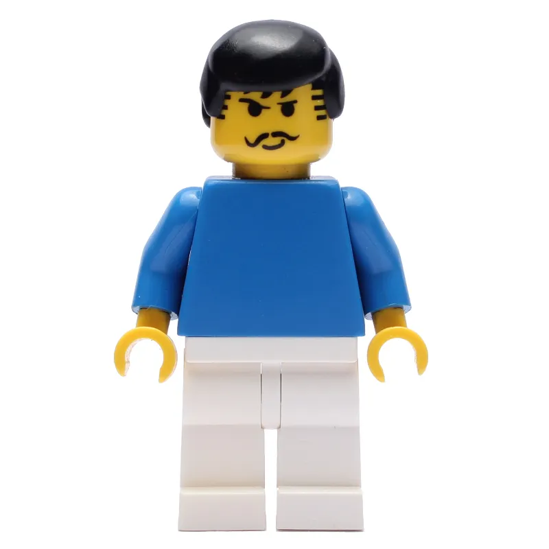 Soccer Player Blue Torso, White Legs, Black Hair, Mustache