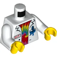 Torso Lab Coat 'GIT', Pencil, Rainbow Shirt Print, White Arms, Yellow Hands
