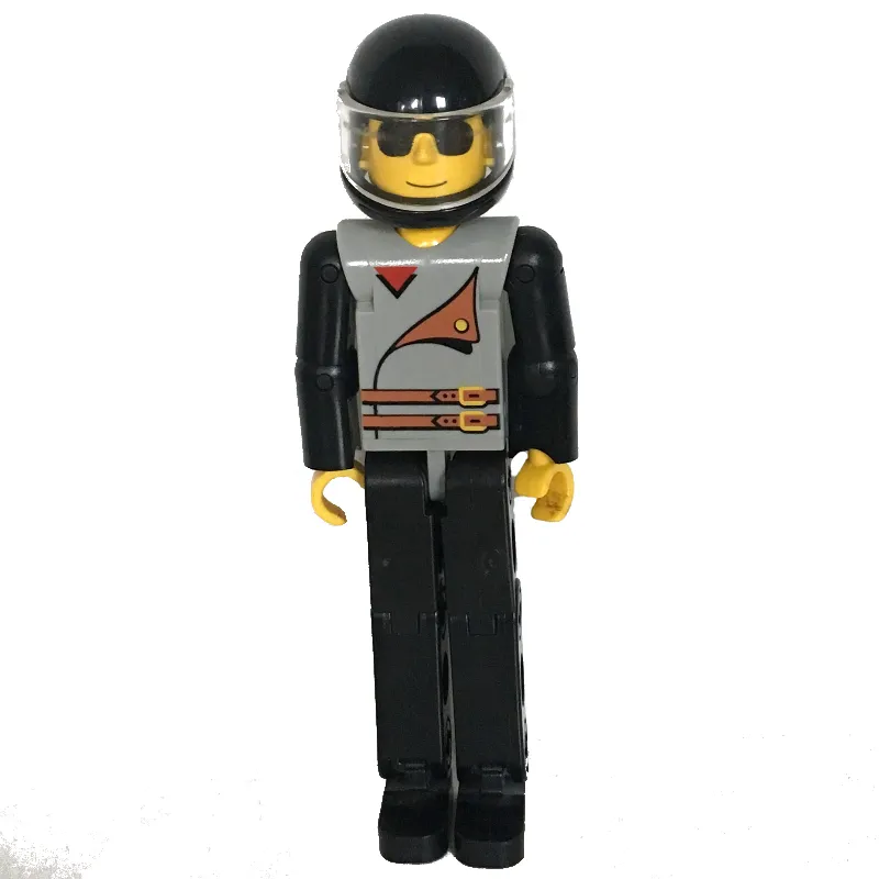 Technic Figure Black Legs, Light Gray Top with 2 Brown Belts, Black Arms - Black Helmet