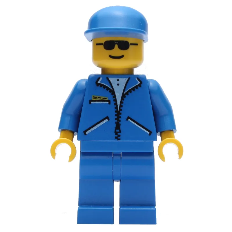 Man, Blue Jacket with Zipper, Blue Legs, Blue Cap, Sunglasses