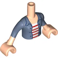Minidoll Torso Boy with Light Nougat Arms and Hands with Sand Blue Jacket over White Shirt with 5 Magenta Stripes, and Sand Blue Sleeves Print