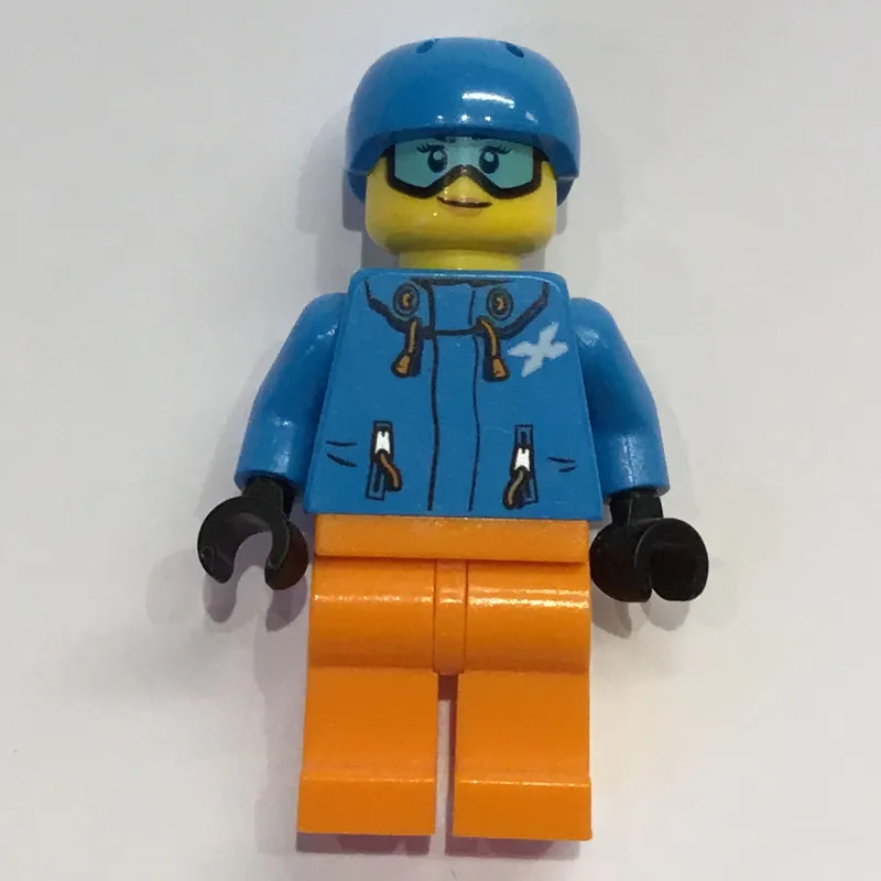 Woman, Dark Azure Ski Jacket, Orange Legs, Dark Azure Helmet, Snow Goggles