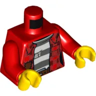 Torso Plaid Shirt over Striped Prisoner Undershirt with '87' Print, Red Arms, Yellow Hands