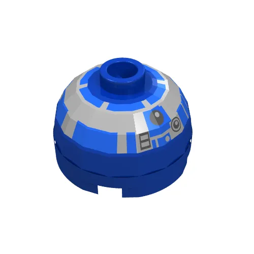 Brick Round 2 x 2 Dome Top, Blocked Open Stud, Bottom Axle Holder with Silver and Blue Print (R2-D2)