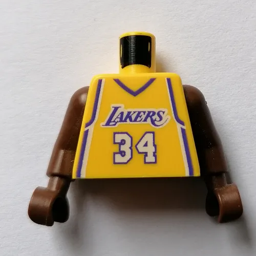 Torso Basketball Jersey, Los Angeles Lakers '34' Print, Long One Piece Arms Brown (NBA)