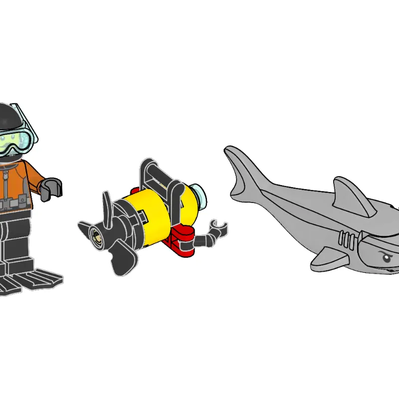 Diver with Robot and Shark