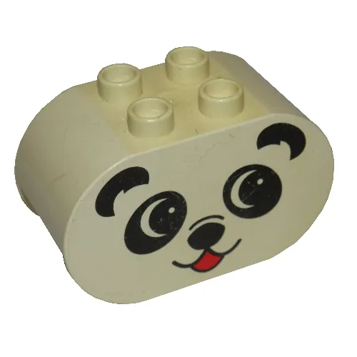 Duplo Brick 2 x 4 x 2 Rounded Ends with Panda Face Type 1 (colored) Print