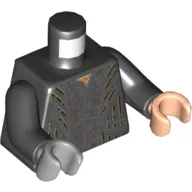 Torso, Odd Hands, Robe with Black and Dark Tan Lines Print, Black Arms, Left Light Nougat Hand, Right Light Bluish Gray Hand