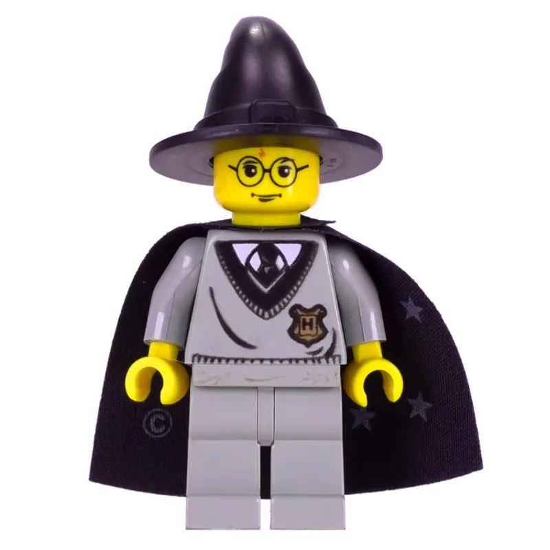 Harry Potter, Yellow Skin, Hogwarts Sweater with Crest, Black Hat, Cape with Stars