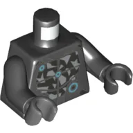 Torso, Odd Hands, Armor with Silver Chest Plate and Medium Azure Circles Print, Black Arms, Left Black Hand, Right Dark Bluish Gray Hand