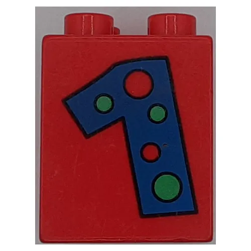 Duplo Brick 2 x 2 x 2 with '1' with Polka Dots Print