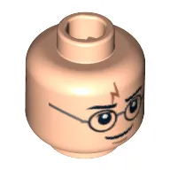 Minifig Head Harry Potter, Dual Sided, Glasses, Lightning Bolt, Gills / No Gills Print [Blocked Open Stud]