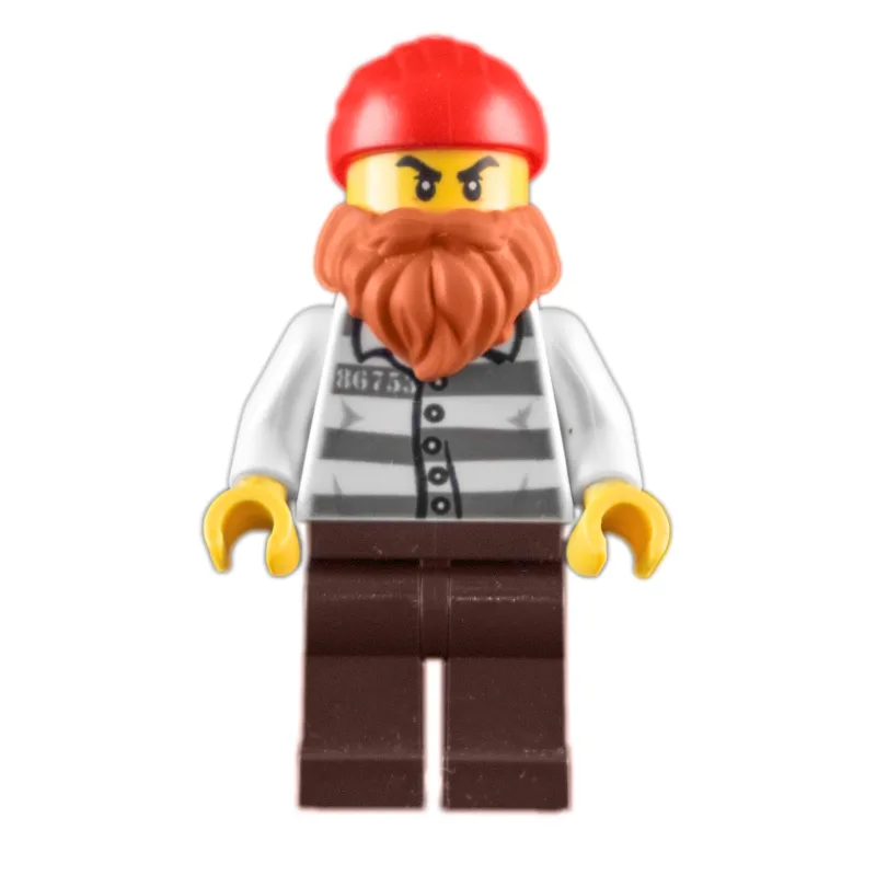 Criminal, Prison Shirt with #86753, Beard, Red Head Wrap