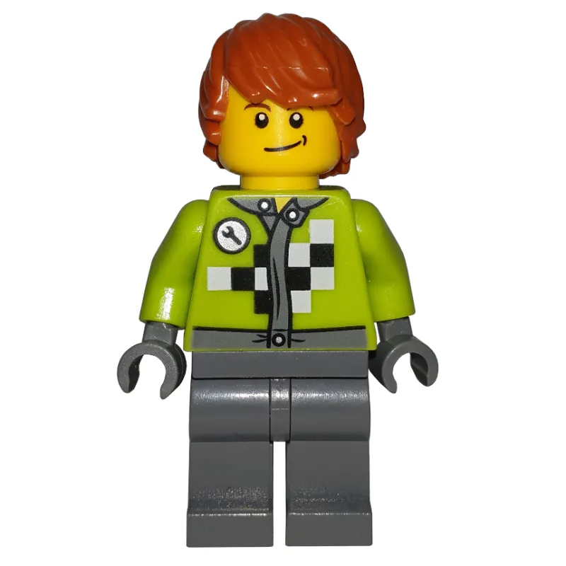 Lime Torso, Dark Bluish Grey Legs, Dark Orange Hair