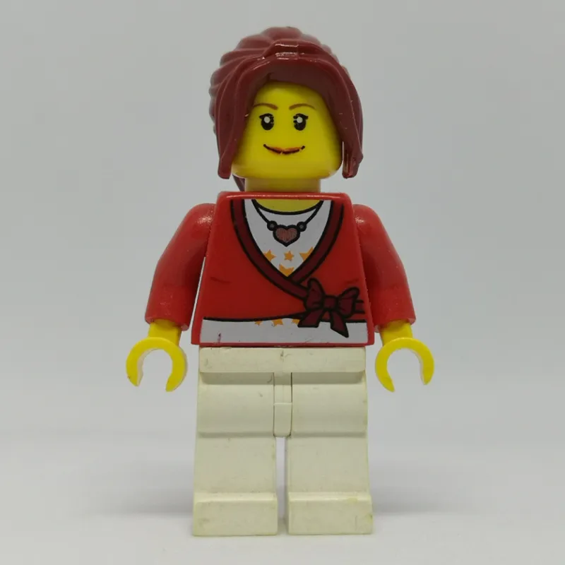 Woman, Cardigan Tied with Bow and Necklace, White Legs, Dark Red Hair