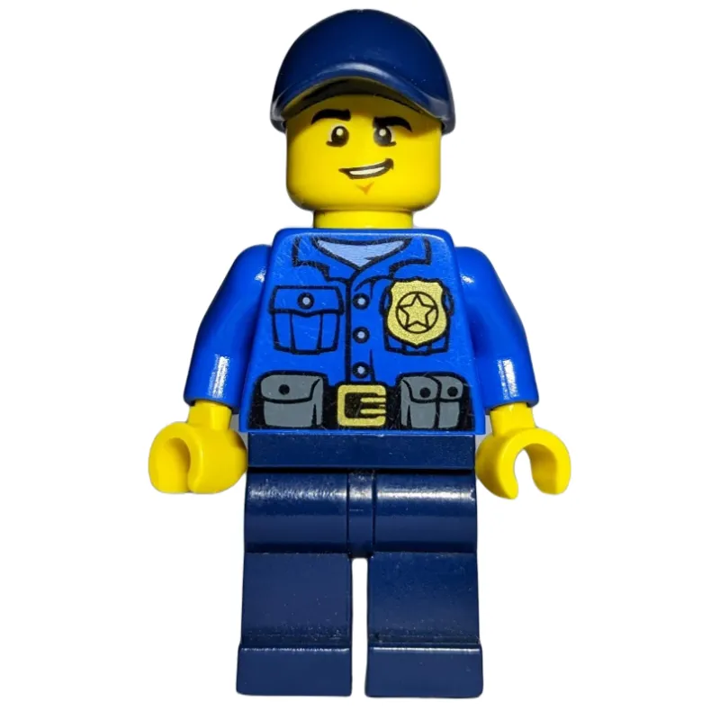 Policeman, Blue Shirt with Badge and Pouches, Dark Blue Legs, Dark Blue Cap