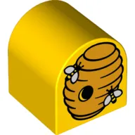Duplo Brick 2 x 2 x 2 Curved Top with Beehive Print