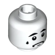 Minifig Head Sad Clown, Thick Eyebrows, White Pupils, Sad with Tear Print [Blocked Open Stud]