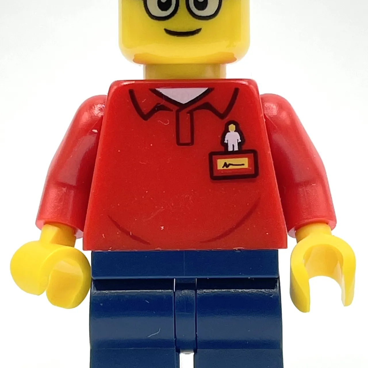 LEGOLAND Employee, Red Torso, Dark Blue Legs, Dark Blue Cap, Glasses