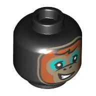 Minifig Head Albert, Dark Orange Hair, Dark Tan Monkey Face, Dark Turquoise Eyeshadow, Dark Tan Border Print