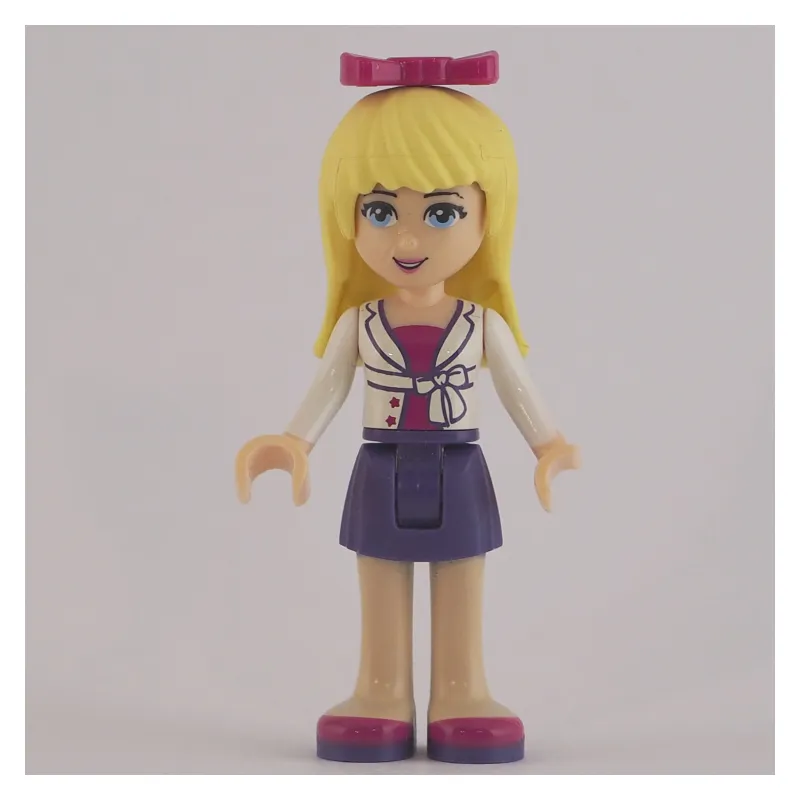 Stephanie - White Jacket, Dark Purple Skirt, Magenta Bow