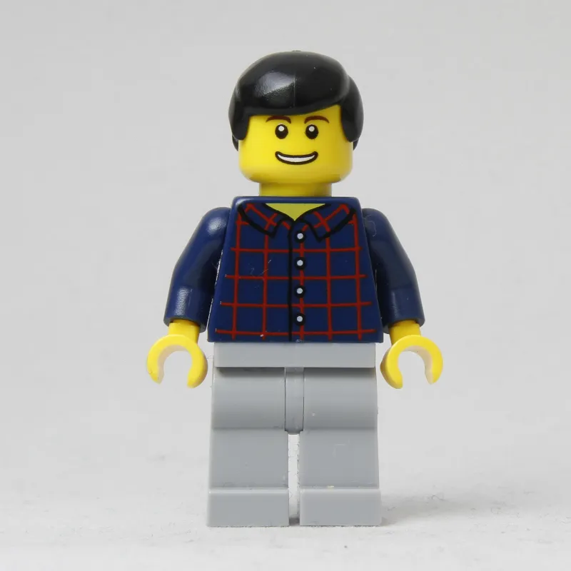 Man, Dark Blue Plaid Shirt, Light Bluish Gray Legs, Black Hair