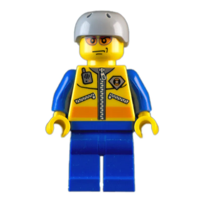 Coast Guard, Yellow Jacket with Zipper, Radio and Badge, Light Bluish Gray Helmet, Orange Sunglasses