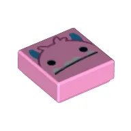 Tile 1 x 1 with Pink Monster, Dark Azure Horns print