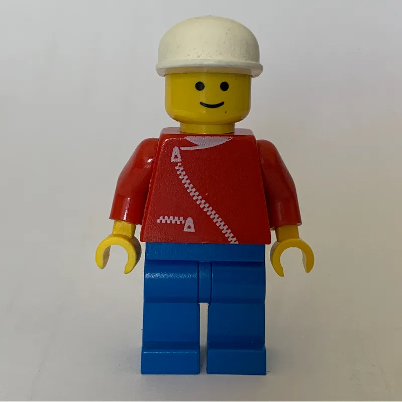 Man, Red Jacket with Zipper, Blue Legs, White Cap