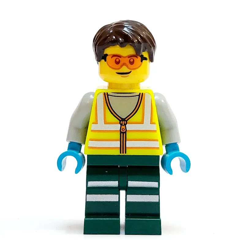 Technician, Vibrant Yellow Torso, Dark Green Legs, Dark Brown Hair