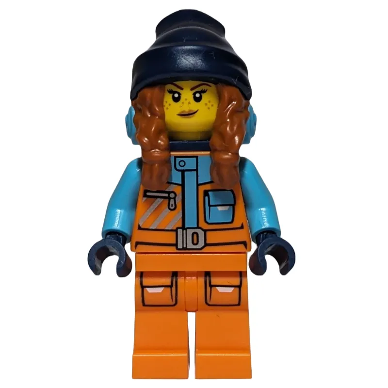 Arctic Explorer, Tina Tarantula, Orange Suit, Dark Blue Backpack and Beanie