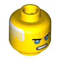 Minifig Head Zane, Eyebrows, Dark Azure Eyes, Open Mouth Scowl, White Hair on Back Print [Hollow Stud]