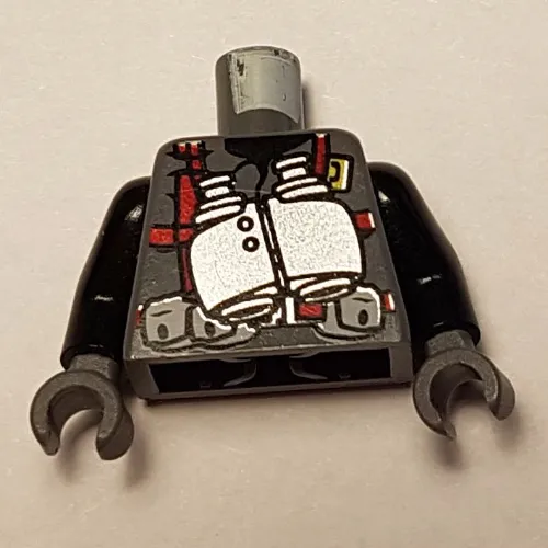 Torso Vest with Red Harness and Silver Binoculars Print, Black Arms, Dark Bluish Gray Hands