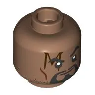 Minifig Head Bishop, 'M' Shaped Scar, Black Bear, Moustache, Smirk/Angry with Metal Pink Eyes and Lightning Print