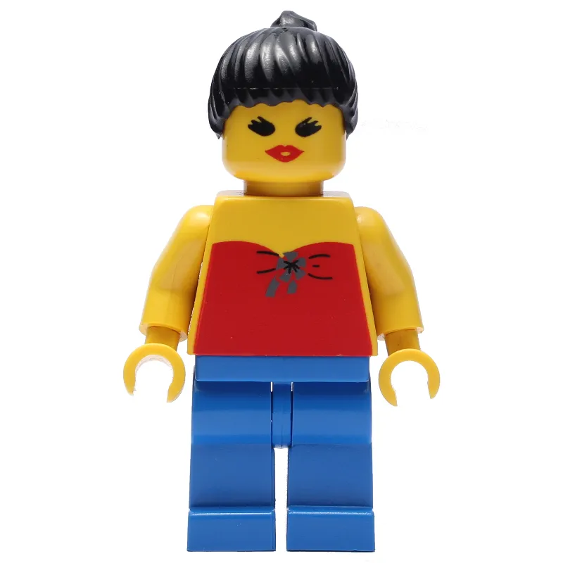 Woman, Red Halter Top, Blue Legs, Black Hair