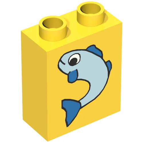 Duplo Brick 1 x 2 x 2 with Fish Small Print