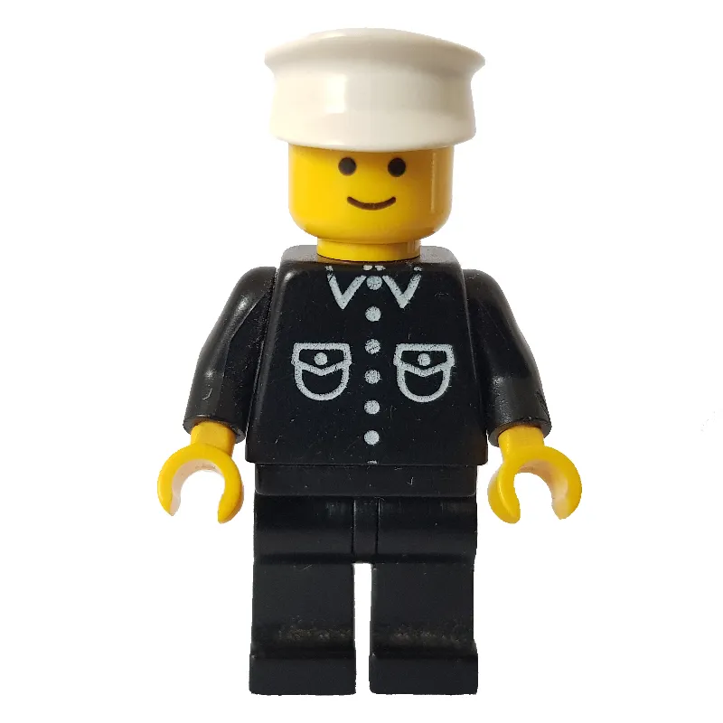 Man, Black Shirt with Buttons and Pockets, Black Legs, White Hat